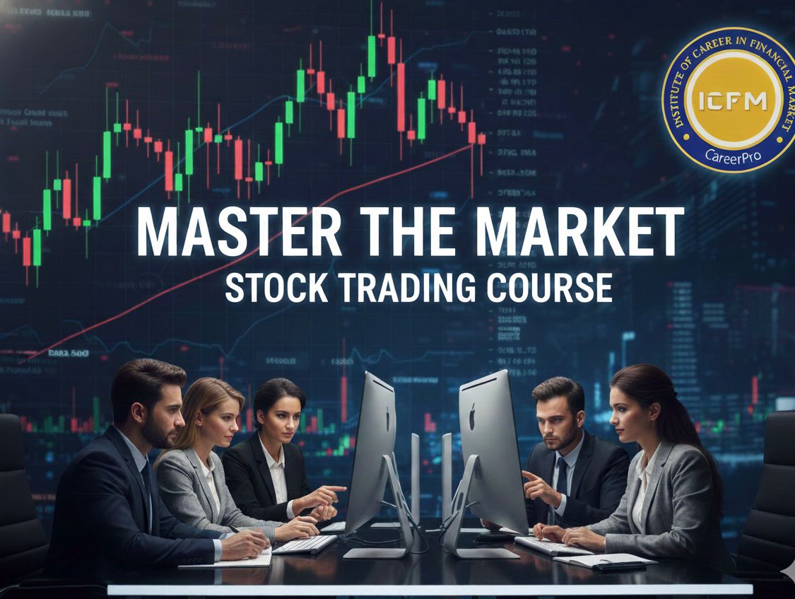 Professional traders in a stock market training environment with ICFM logo and course title.