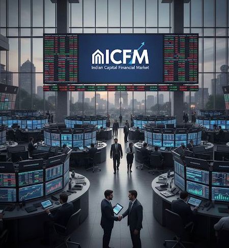 ICFM Learn Technical Analysis in Karol Bagh featuring a professional trading room and city view background.